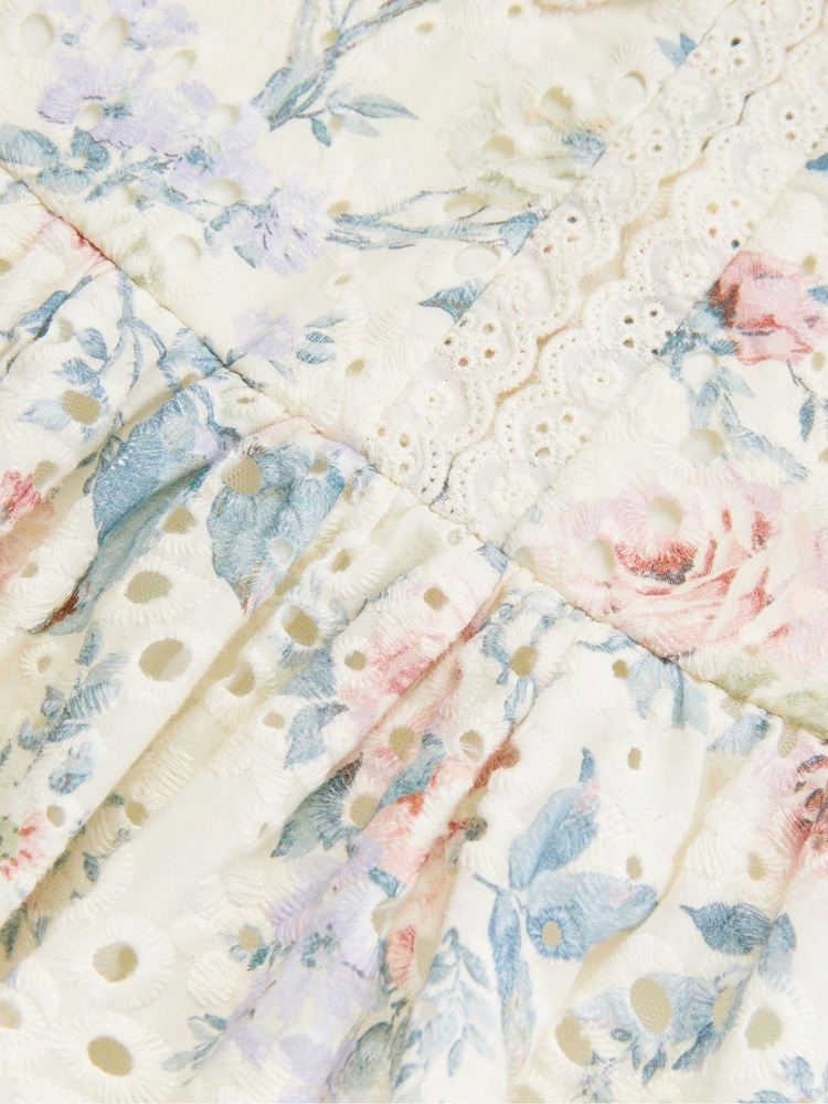 Monsoon Natural Ashleigh Short Sleeve Broderie Floral Dress - Image 5 of 5