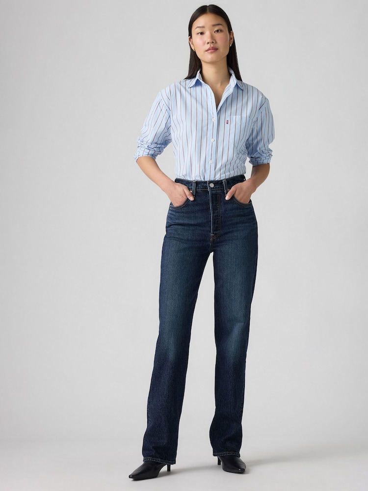 Levi's® Mid Blue Denim Ribcage Full Length Jeans - Image 1 of 9