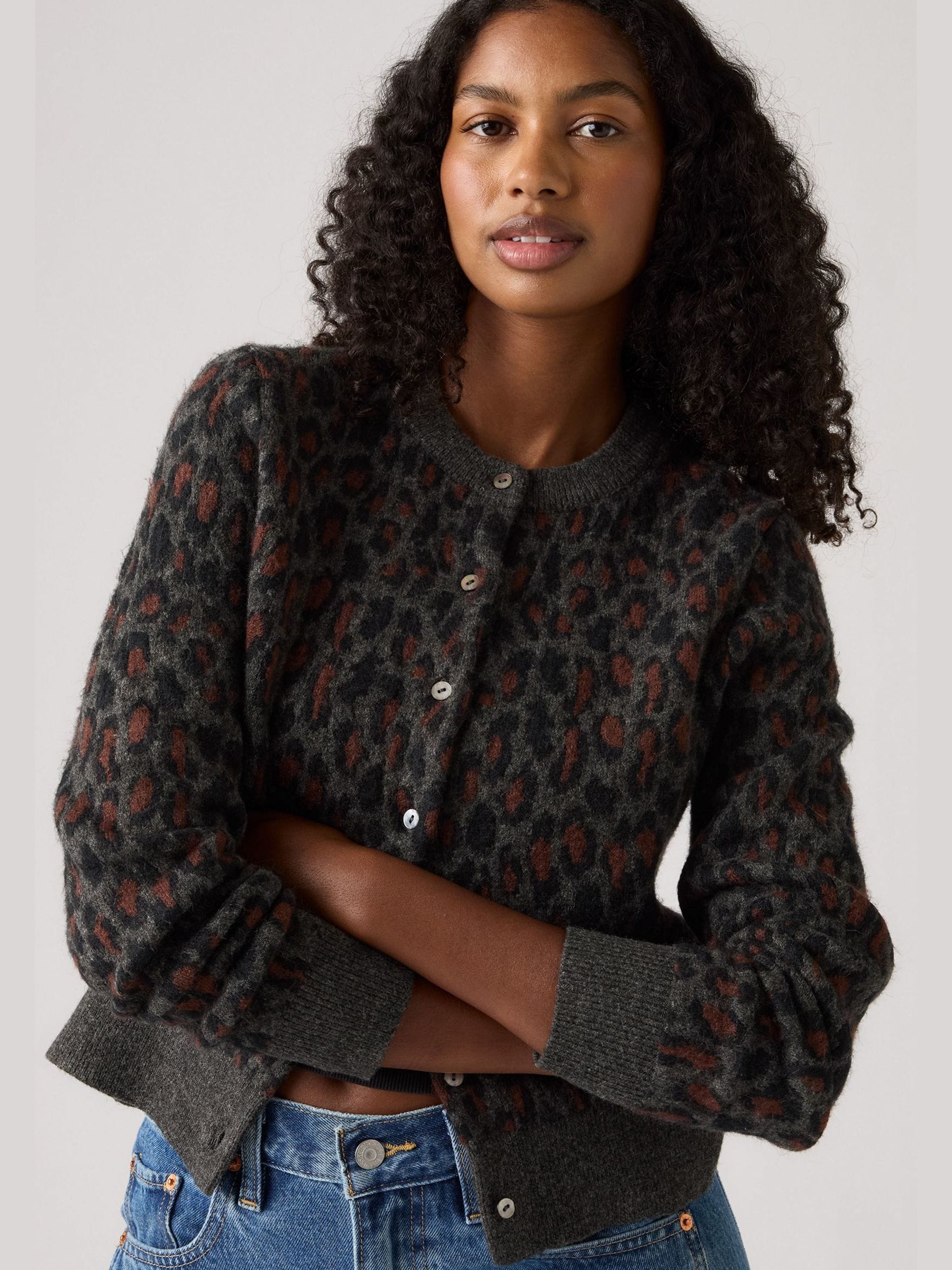 Buy Levi's Leopard Charcoal Tara Wooly Cardigan from Next Luxembourg