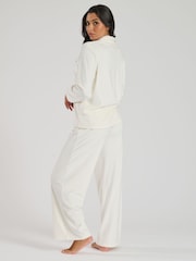 Loungeable Cream Supersoft Velour Long Sleeve Buttoned Pyjamas - Image 2 of 5