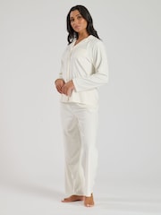Loungeable Cream Supersoft Velour Long Sleeve Buttoned Pyjamas - Image 4 of 5