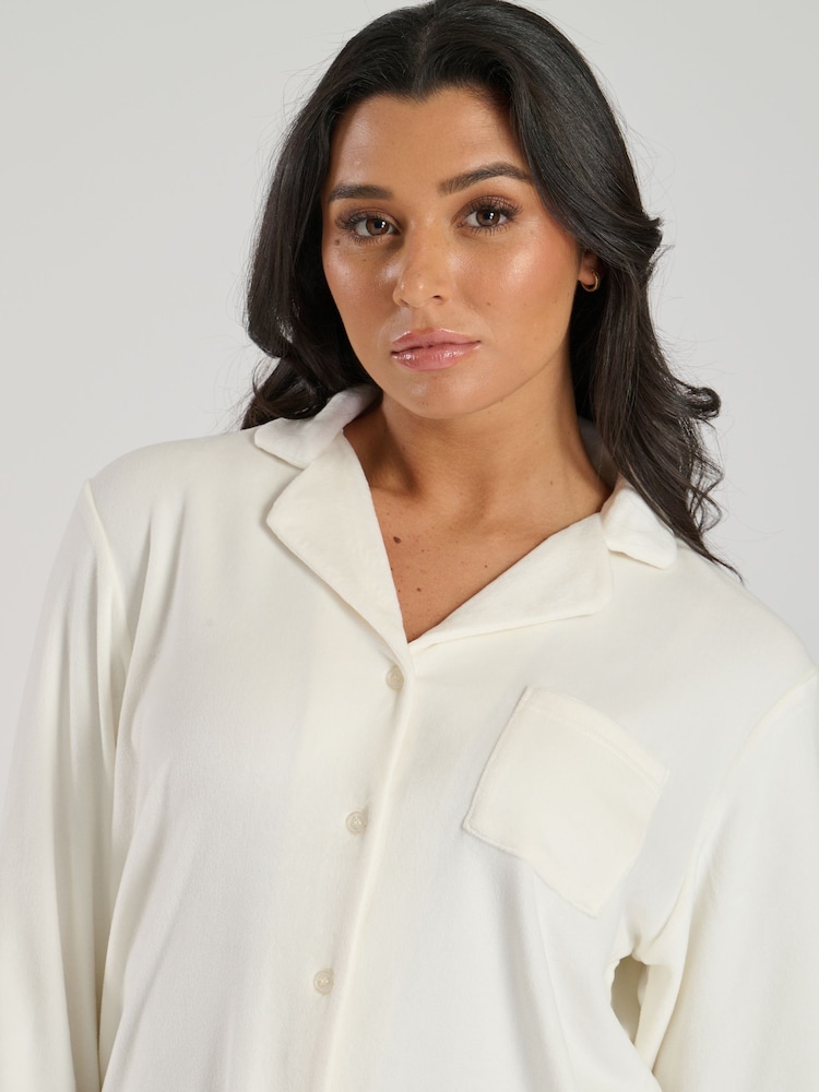 Loungeable Cream Supersoft Velour Long Sleeve Buttoned Pyjamas - Image 5 of 5 Loungeable Cream Supersoft Velour Long Sleeve Buttoned Pyjamas - Image 5 of 5