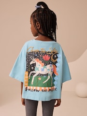 Verde azulado - Sequin Boxy Unicorn Graphic Print T-Shirt (3-16yrs) - Imagen 1 de 3