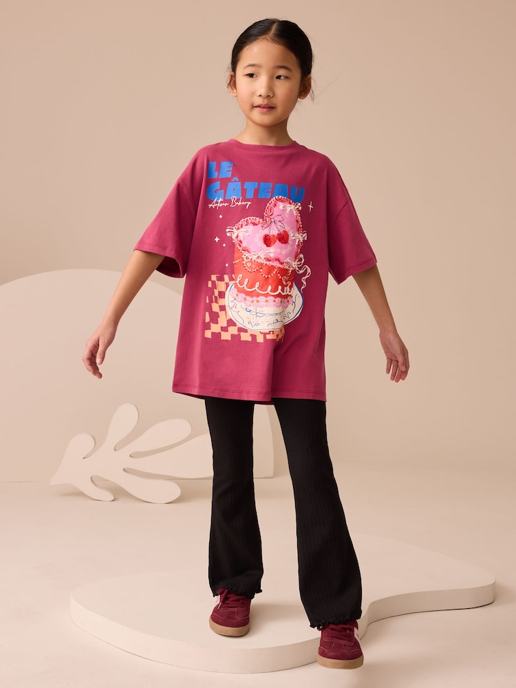 Burgundy Red Oversized Graphic Print T-Shirt (3-16yrs) - Image 2 of 7