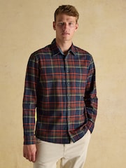 Brushed Flannel Navy Cotton Shirt - Image 1 of 11