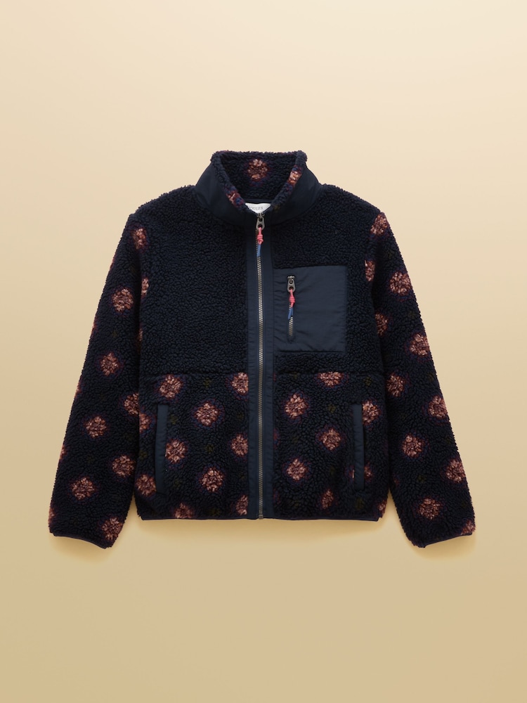 Joules Lottie Navy/Red Geometric Print Borg Fleece with Zip Fastening - Image 11 of 11 Joules Lottie Navy/Red Geometric Print Borg Fleece with Zip Fastening - Image 11 of 11