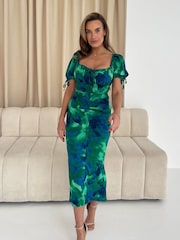 Girl In Mind Green Dove Ruched Detail Midi Dress - Image 1 of 5
