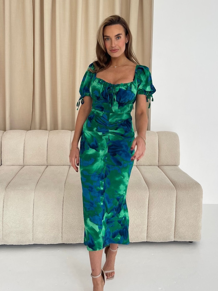 Girl In Mind Green Dove Ruched Detail Midi Dress - Image 1 of 5