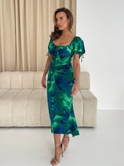 Girl In Mind Green Dove Ruched Detail Midi Dress - Image 2 of 5