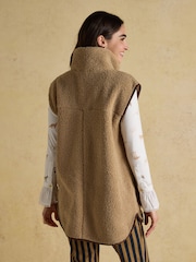 Sadie Taupe Longline Button Through Fleece Gilet - Image 2 of 9