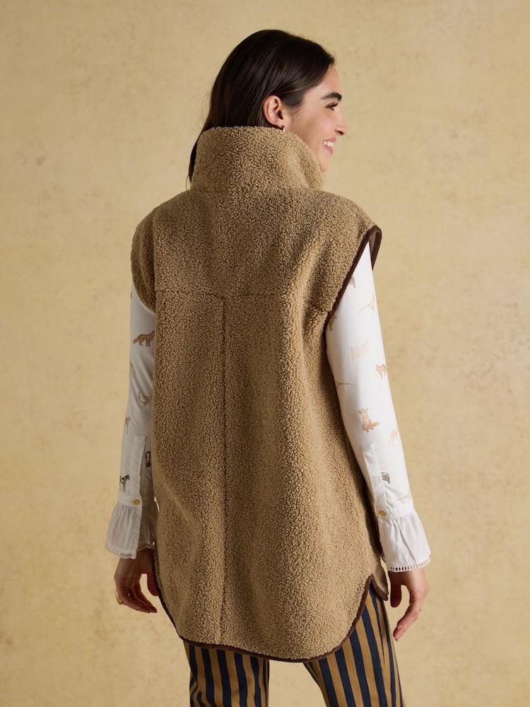 Sadie Taupe Longline Button Through Fleece Gilet - Image 2 of 9 Sadie Taupe Longline Button Through Fleece Gilet - Image 2 of 9