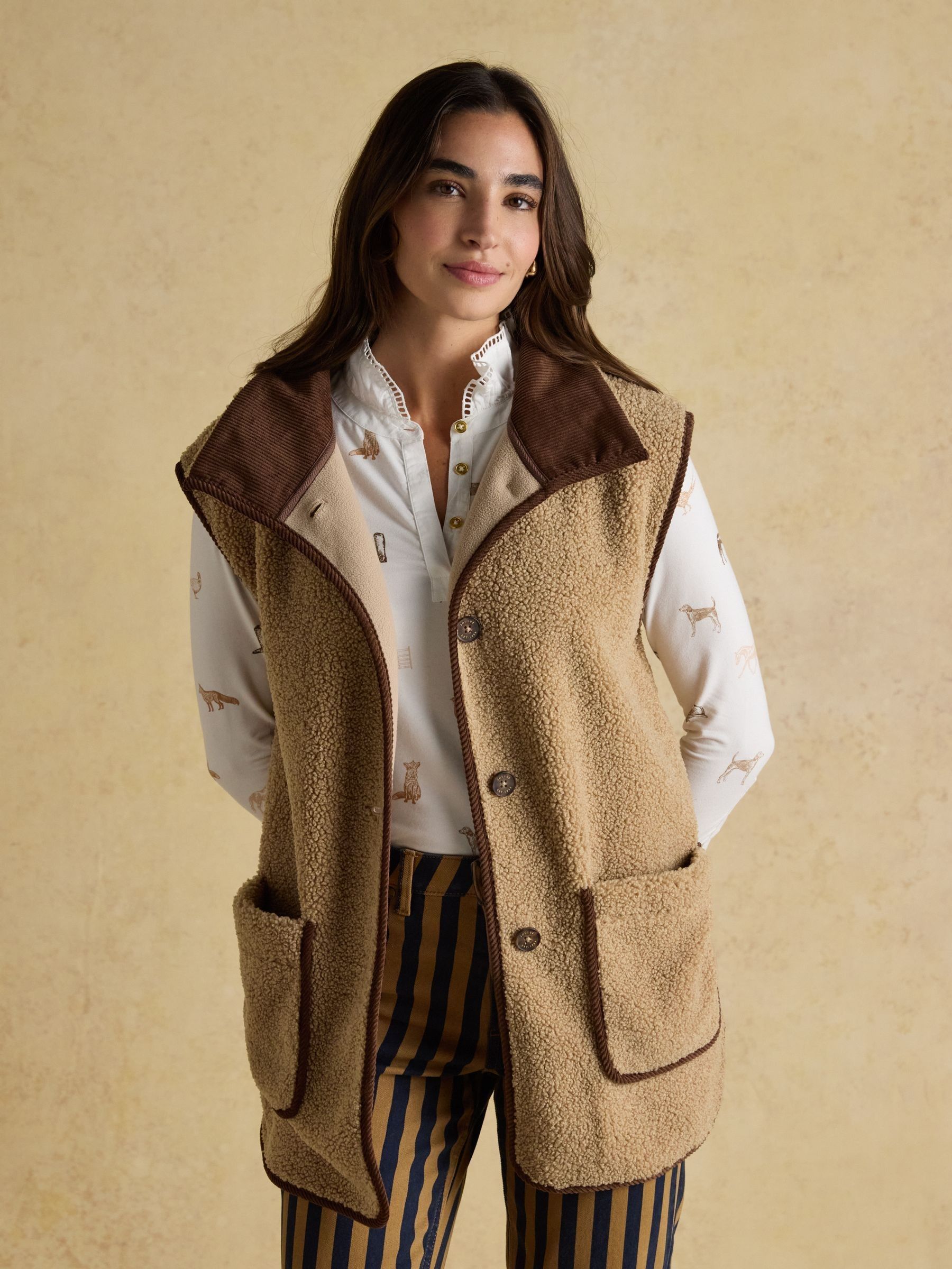 Buy Sadie Taupe Longline Button Through Fleece Gilet from the Next