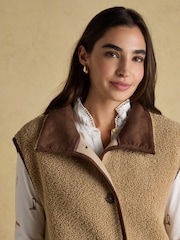 Sadie Taupe Longline Button Through Fleece Gilet - Image 5 of 9