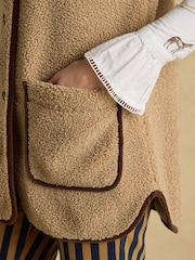 Sadie Taupe Longline Button Through Fleece Gilet - Image 6 of 9
