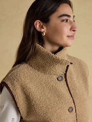 Sadie Taupe Longline Button Through Fleece Gilet - Image 7 of 9
