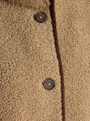 Sadie Taupe Longline Button Through Fleece Gilet - Image 8 of 9
