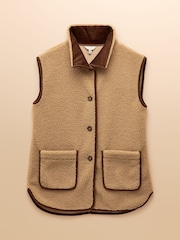 Sadie Taupe Longline Button Through Fleece Gilet - Image 9 of 9