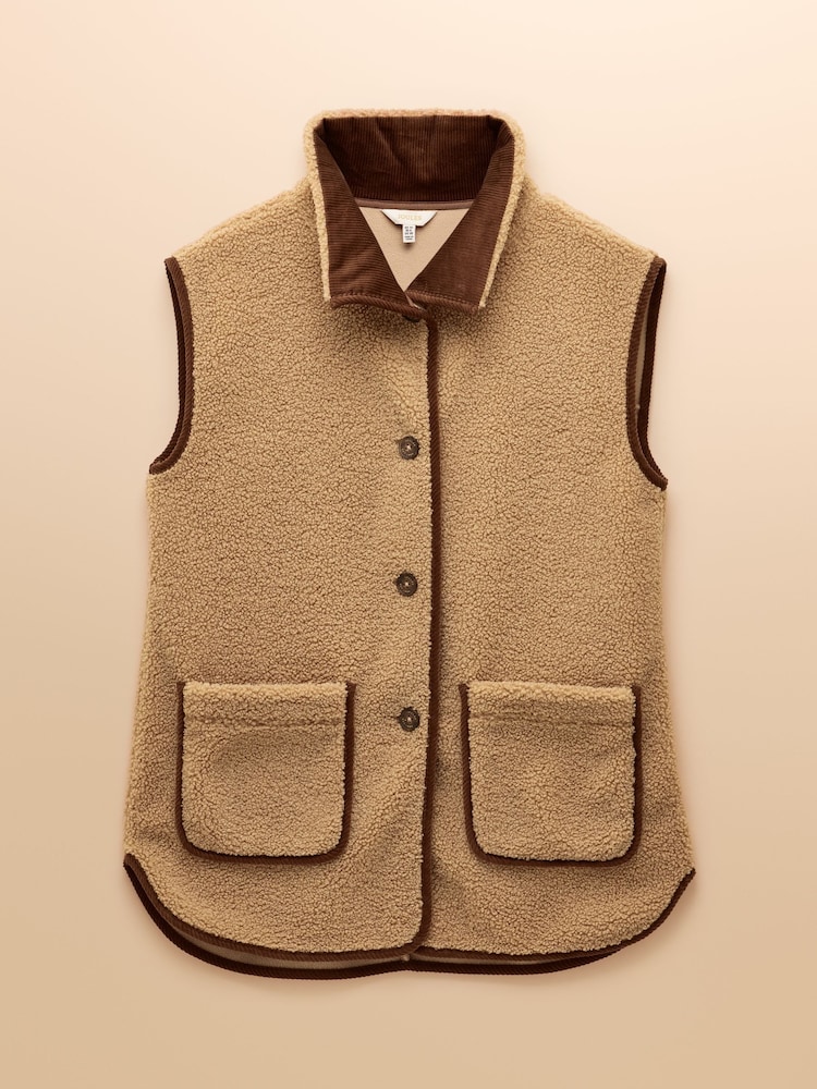 Sadie Taupe Longline Button Through Fleece Gilet - Image 9 of 9
