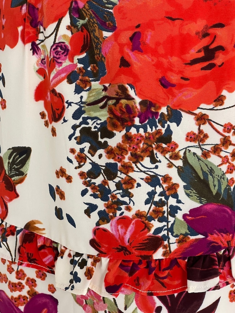 Girl In Mind Red Georgie Floral Frill Maxi Dress - Image 5 of 5