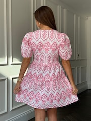Girl In Mind Pink Daria Broidery Wrap Front 100% Cotton Mini Dress - Image 2 of 6