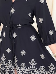 Girl In Mind Black Rue Embroidered Puff Sleeve Mini Shirt Dress - Image 6 of 6