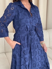 Girl In Mind Blue Michelle Broidery Shirt 100% Cotton Maxi Dress - Image 5 of 5