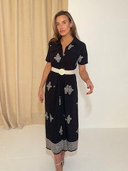 Girl In Mind Black Solène Embroidered Short Sleeve Shirt Dress - Image 1 of 5
