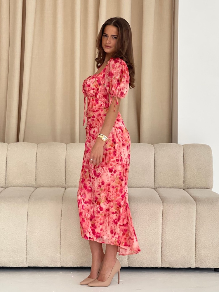 Girl In Mind Pink Dove Ruched Detail Midi Dress - Image 3 of 6