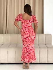 Girl In Mind Pink Dove Ruched Detail Midi Dress - Image 4 of 6