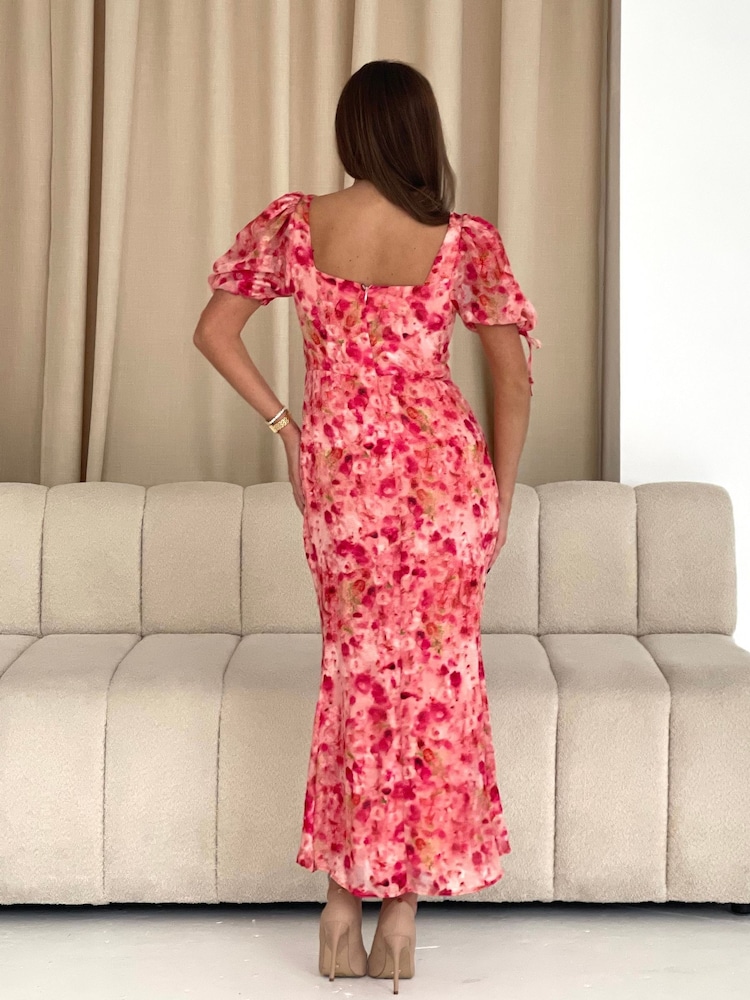 Girl In Mind Pink Dove Ruched Detail Midi Dress - Image 4 of 6