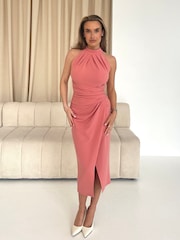 Girl In Mind Pink Alessia Halter Neck Midi Dress - Image 1 of 5
