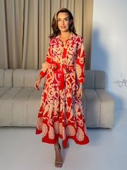 Girl In Mind Red Angela Tie Front Shirt Dress - Image 1 of 6