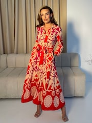 Girl In Mind Red Angela Tie Front Shirt Dress - Image 2 of 6