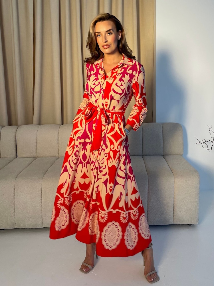 Girl In Mind Red Angela Tie Front Shirt Dress - Image 2 of 6