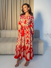 Girl In Mind Red Angela Tie Front Shirt Dress - Image 3 of 6