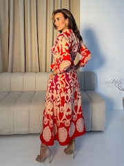 Girl In Mind Red Angela Tie Front Shirt Dress - Image 4 of 6