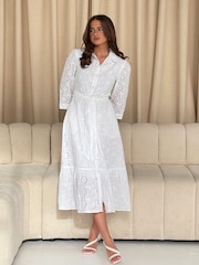Girl In Mind White Michelle Broidery Shirt 100% Cotton Maxi Dress - Image 1 of 1