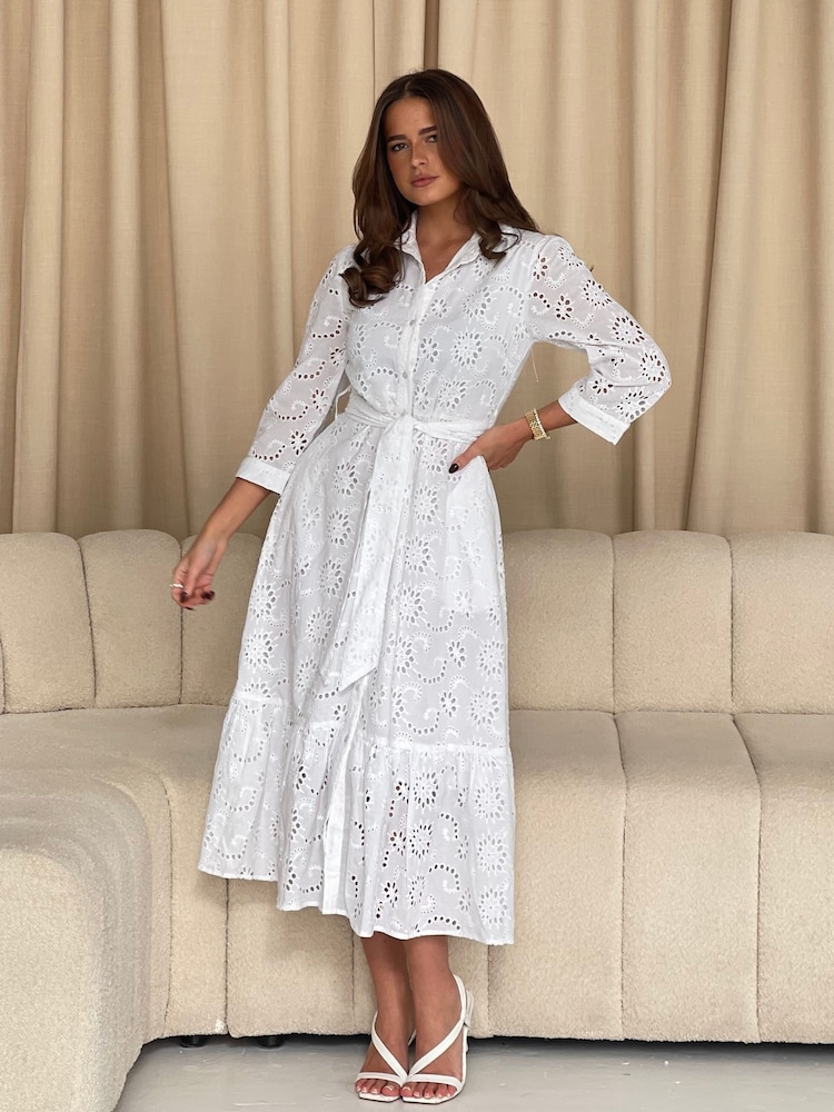 Weiß - Girl In Mind Michelle Broidery Shirt 100% Cotton Maxi Dress - Bild 2 von 6 Weiß - Girl In Mind Michelle Broidery Shirt 100% Cotton Maxi Dress - Bild 2 von 6