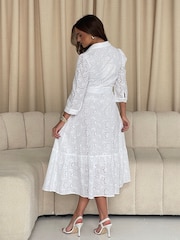 Weiß - Girl In Mind Michelle Broidery Shirt 100% Cotton Maxi Dress - Bild 4 von 6