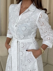 Weiß - Girl In Mind Michelle Broidery Shirt 100% Cotton Maxi Dress - Bild 5 von 6