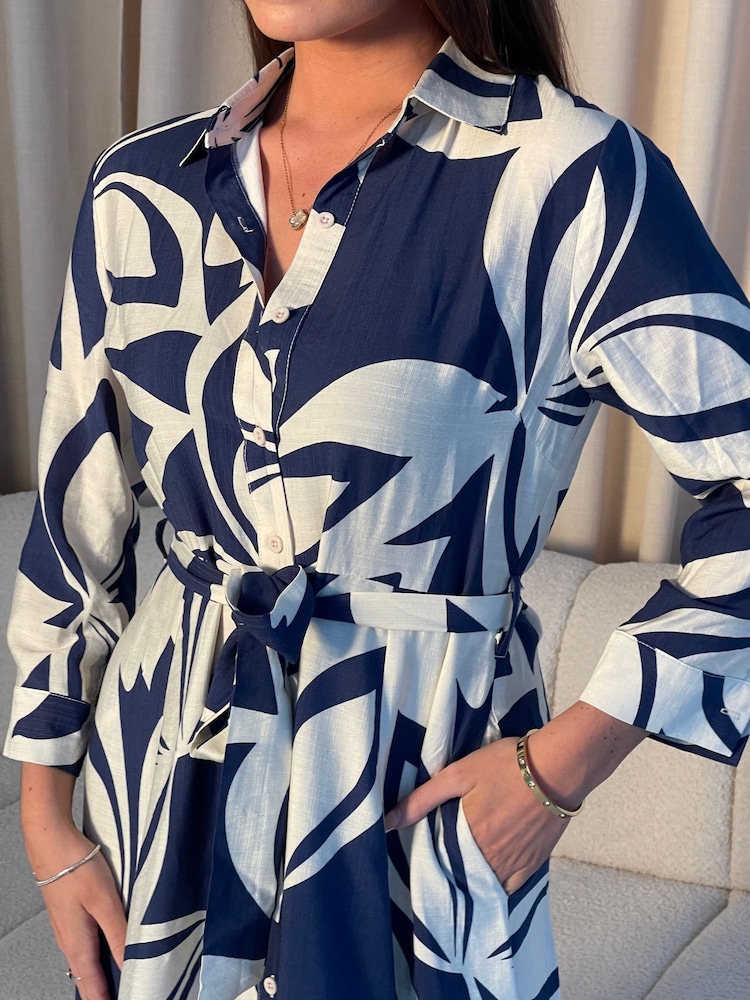 Girl In Mind Blue Angela Tie Front Shirt Dress - Image 5 of 6