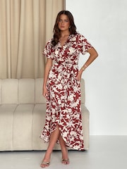 Girl In Mind Red Farren Frill Detail Maxi Dress - Image 2 of 5