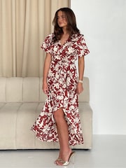 Girl In Mind Red Farren Frill Detail Maxi Dress - Image 3 of 5