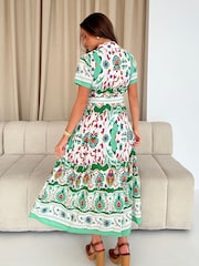 Girl In Mind Green Aurora Maxi Border Print Shirt Dress - Image 4 of 5