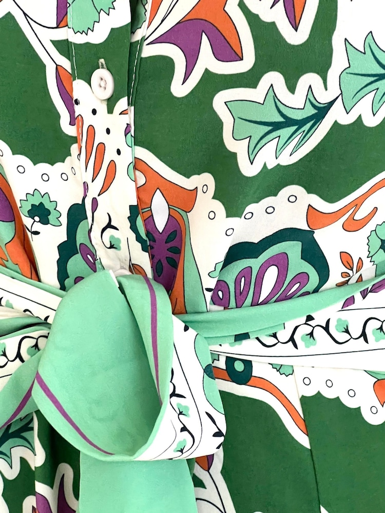 Girl In Mind Green Aurora Maxi Border Print Shirt Dress - Image 5 of 5