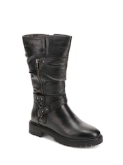 Pavers Black Buckled Leather Slouch Boots - Image 2 of 5