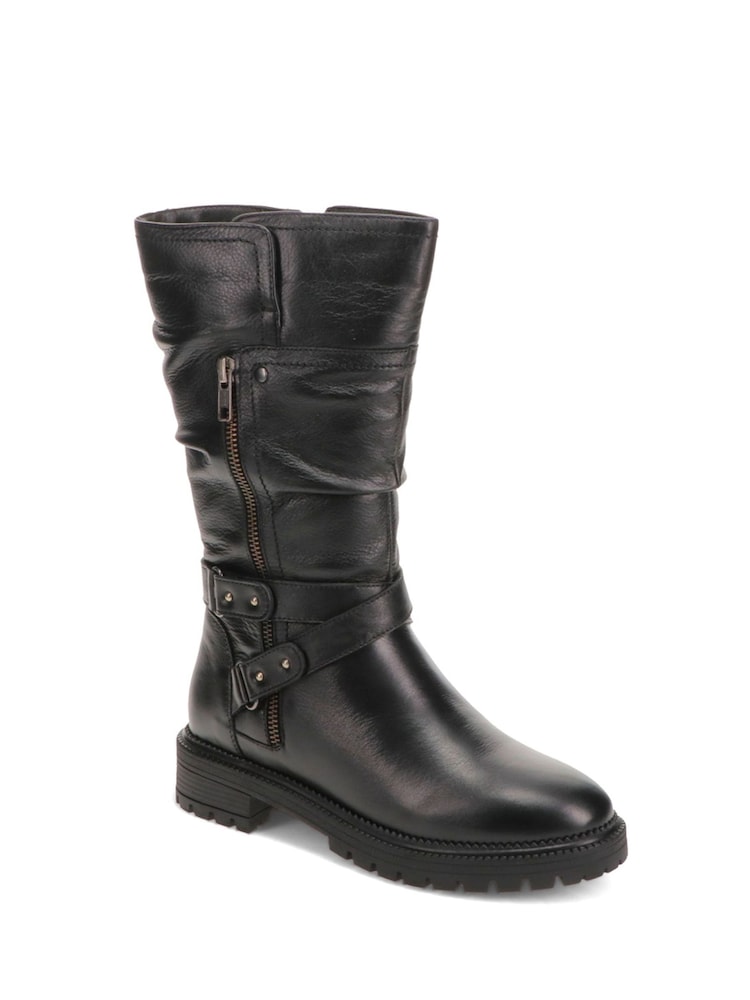 Pavers Black Buckled Leather Slouch Boots - Image 2 of 5