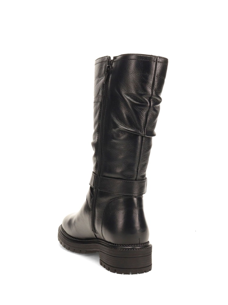 Pavers Black Buckled Leather Slouch Boots - Image 3 of 5