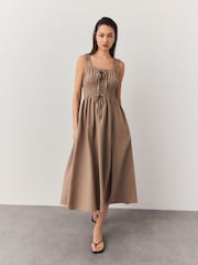 Neutral Strappy Tie Front Midi Dress - Image 1 of 8