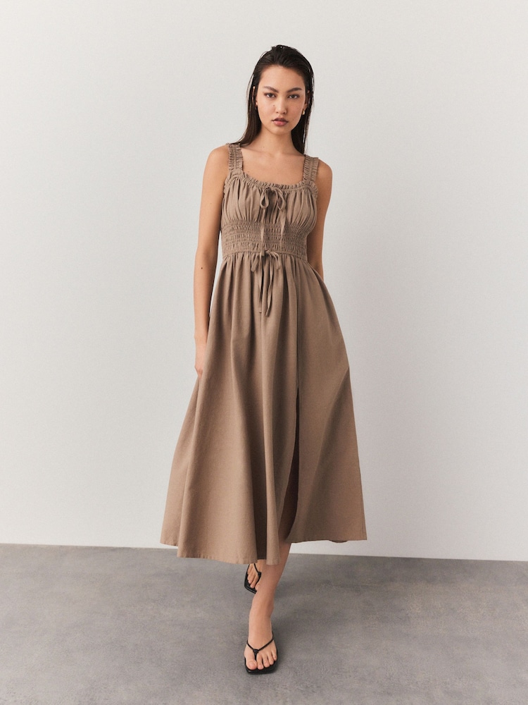 Neutral Strappy Tie Front Midi Dress - Image 1 of 8